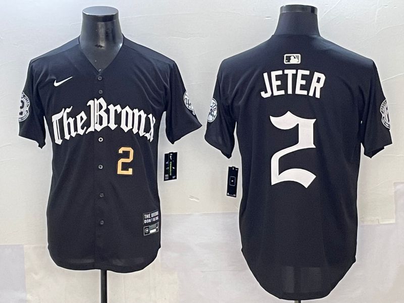 Men 2025 New York Yankees #2 Jeter Black Five generations Joint Name Nike MLB Jersey style 2